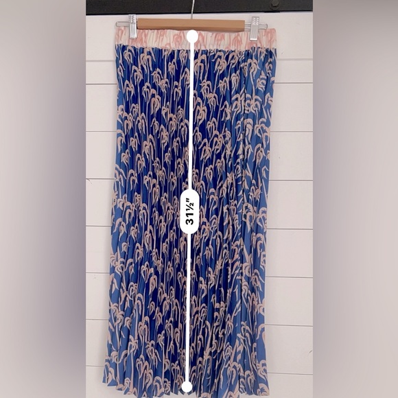 Scotch & Soda Women Blue Palm Pleated Preppy Boho Midi Skirt Size Small - Picture 4 of 9